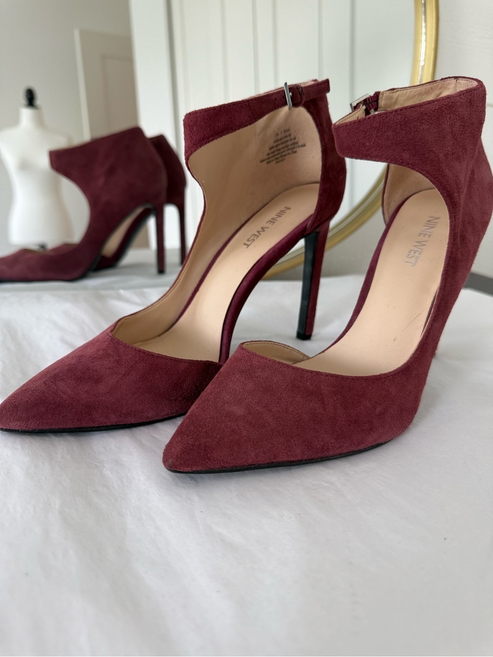 Nine West Burgundy Suede Pointed Ankle-Strap Heels